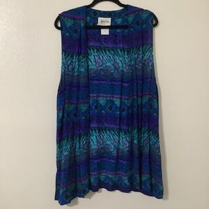 Vintage 90s Geometric Abstact Bohemian Hippie Blue Lightweight Vest Size 10 Fall
